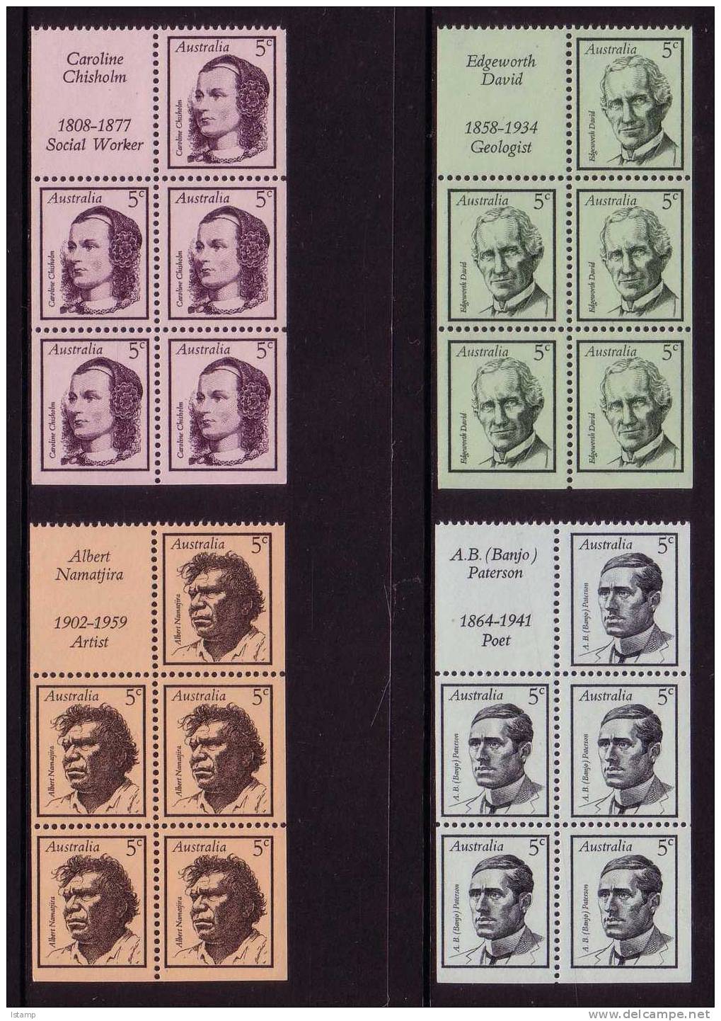 ⭕1968 - Australia FAMOUS Australians (1st Series) Booklet Pane - 4 Blocks Stamps MNH Including Tabs⭕ - Neufs