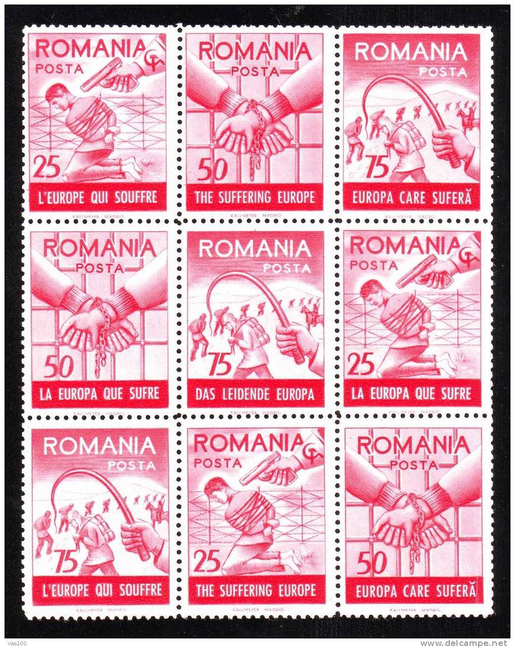 Romania  - Exiles 1958 THE SUFERING EUROPE ,minisheet Red 9 Stamps MNH. - Emissions Locales