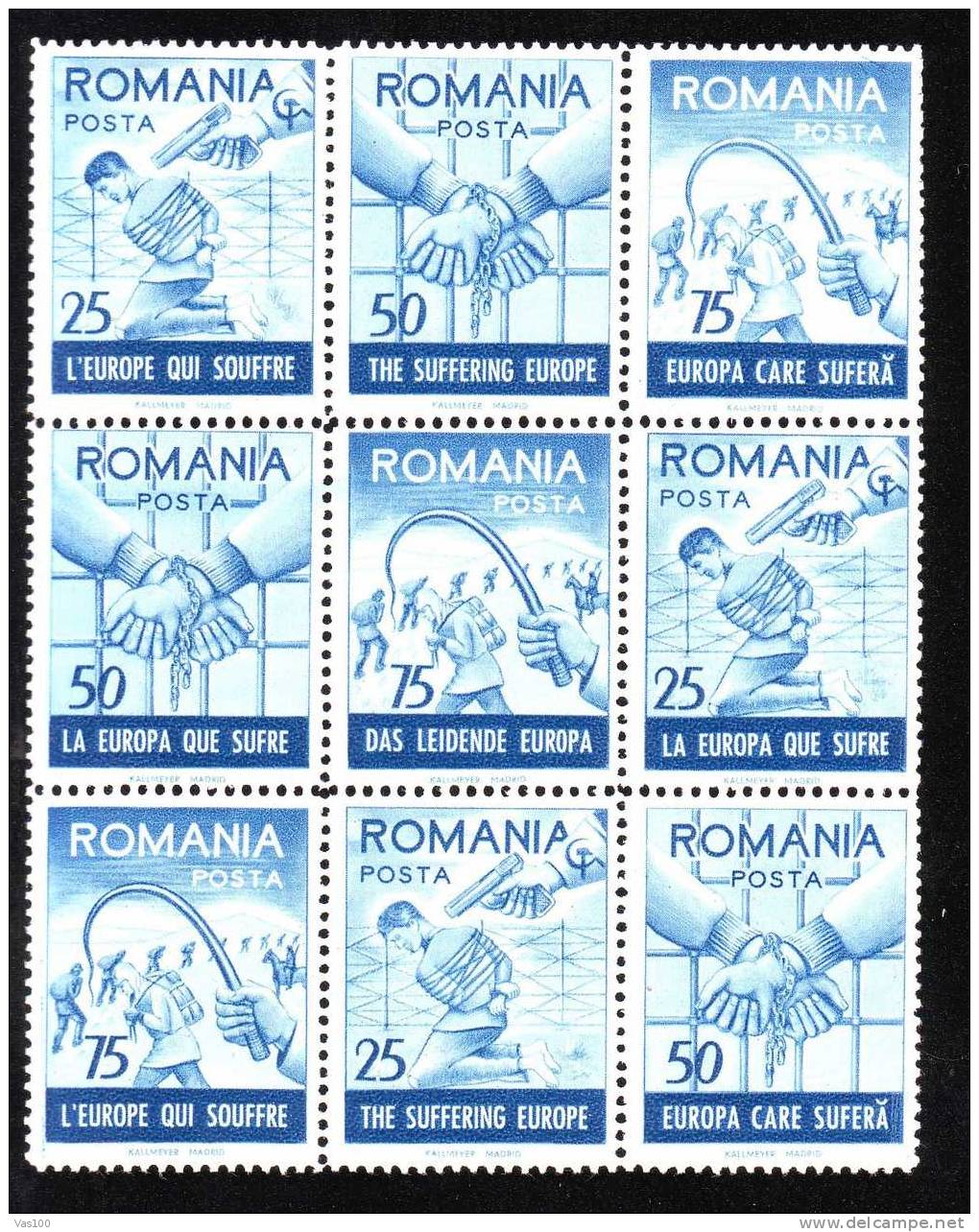 Romania  - Exiles 1958 THE SUFERING EUROPE ,minisheet Blue 9 Stamps MNH. - Local Post Stamps
