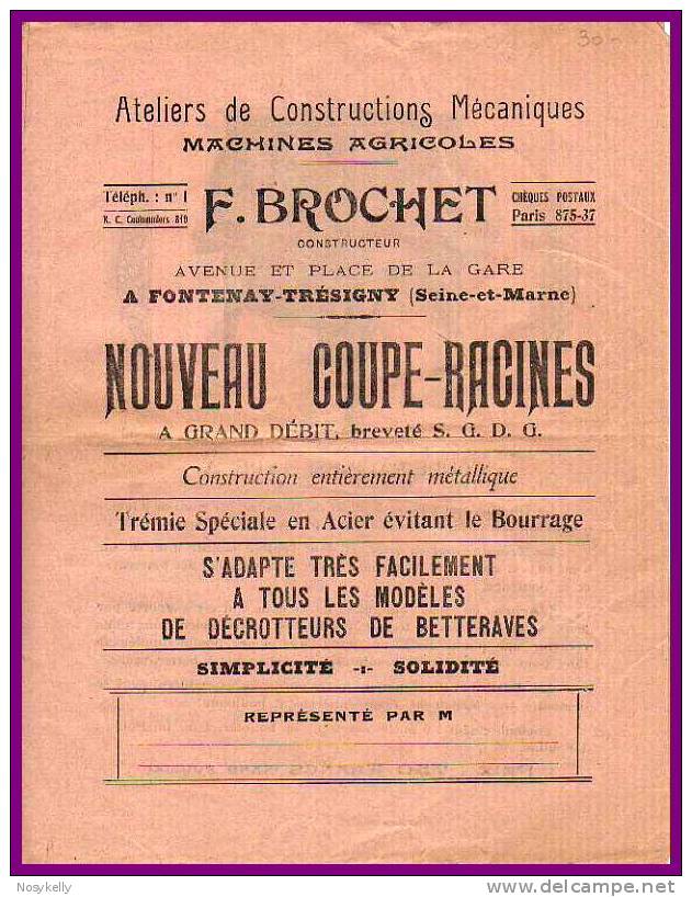 Machines Agricoles F. BROCHET  à FONTENAY TRESIGNY -   77 SEINE & MARNE - Publicités