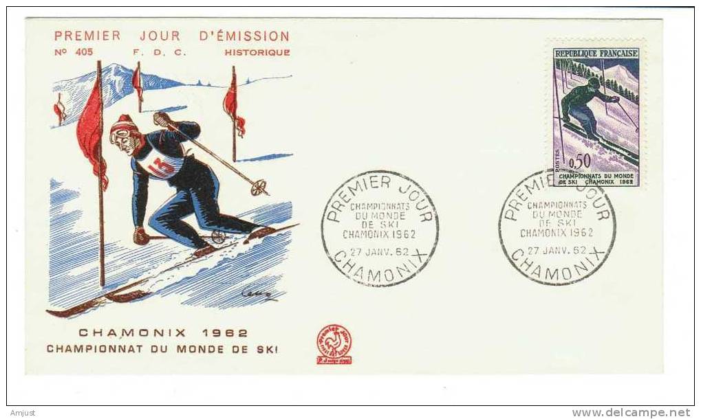 FDC  De France 1962, Championnat Du Monde De Ski Du 27.01.1962 No. Yvert & Tellier 1326-1327 (2 Lettres) - 1960-1969