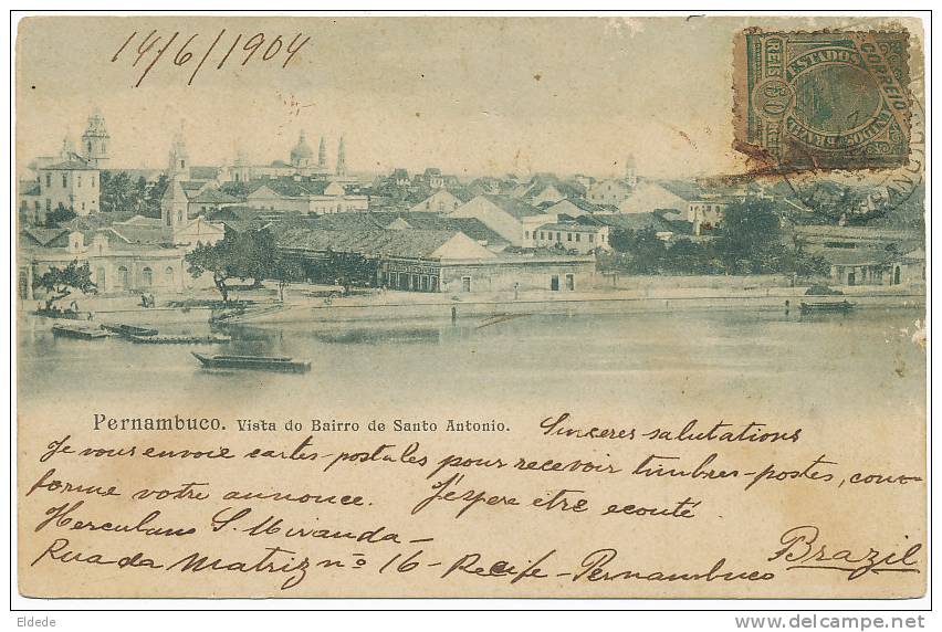 Pernambuco Vista Do Bairro De Santo Antonio Postally Used 1904 - Autres & Non Classés