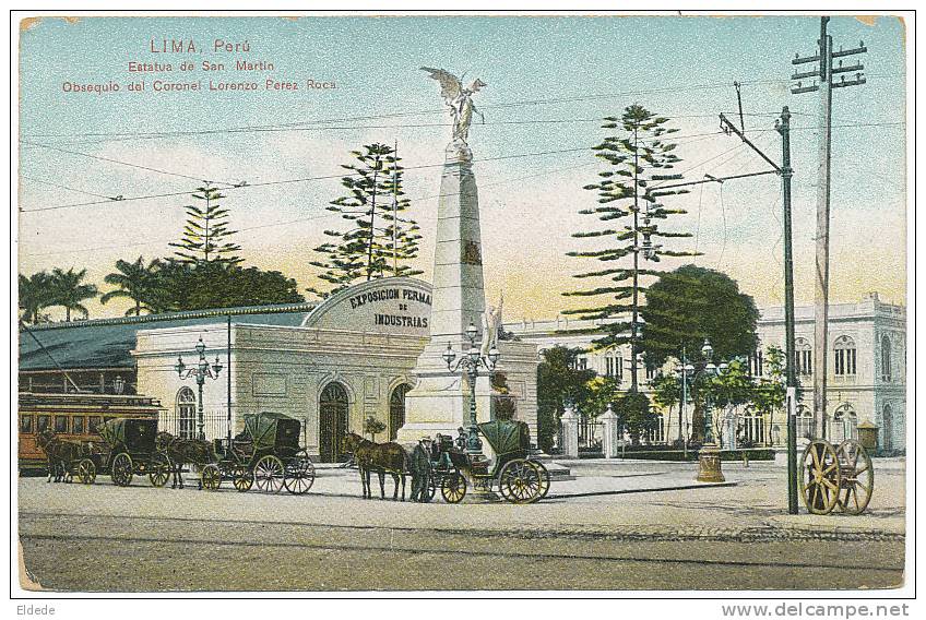 Lima Estatua De San Martin  Editor Eduardo Polack 43, Tramway, Tram, Exposicion Industrias - Peru