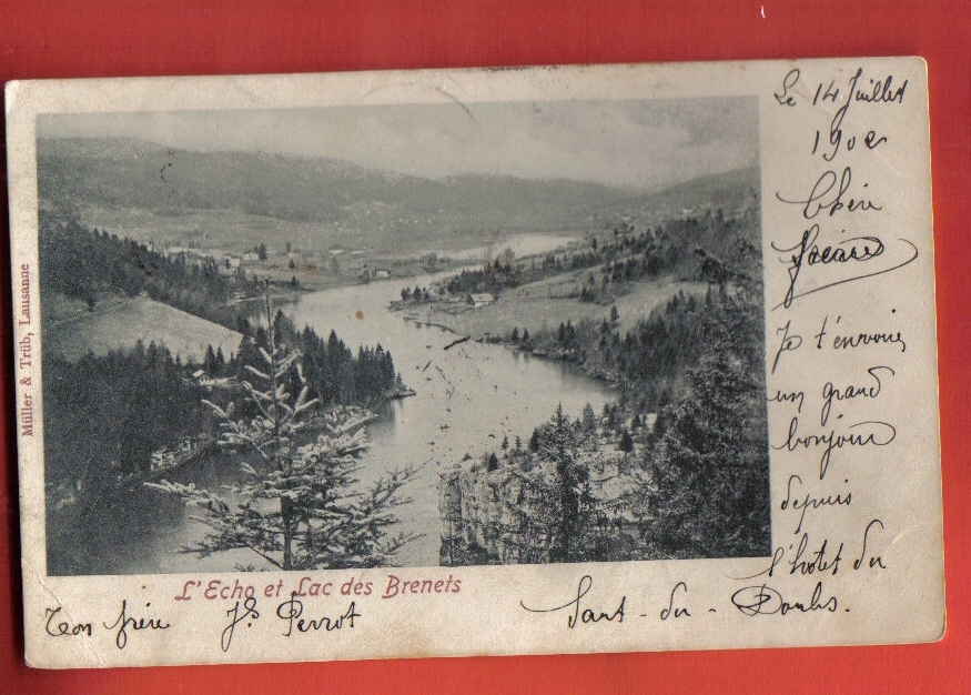D1042 L'Echo Et Lac Des Brenets.Précurseur.Cachet B Renets Et Montbéliard Doubs 1902.Müller & Trüb - Les Brenets