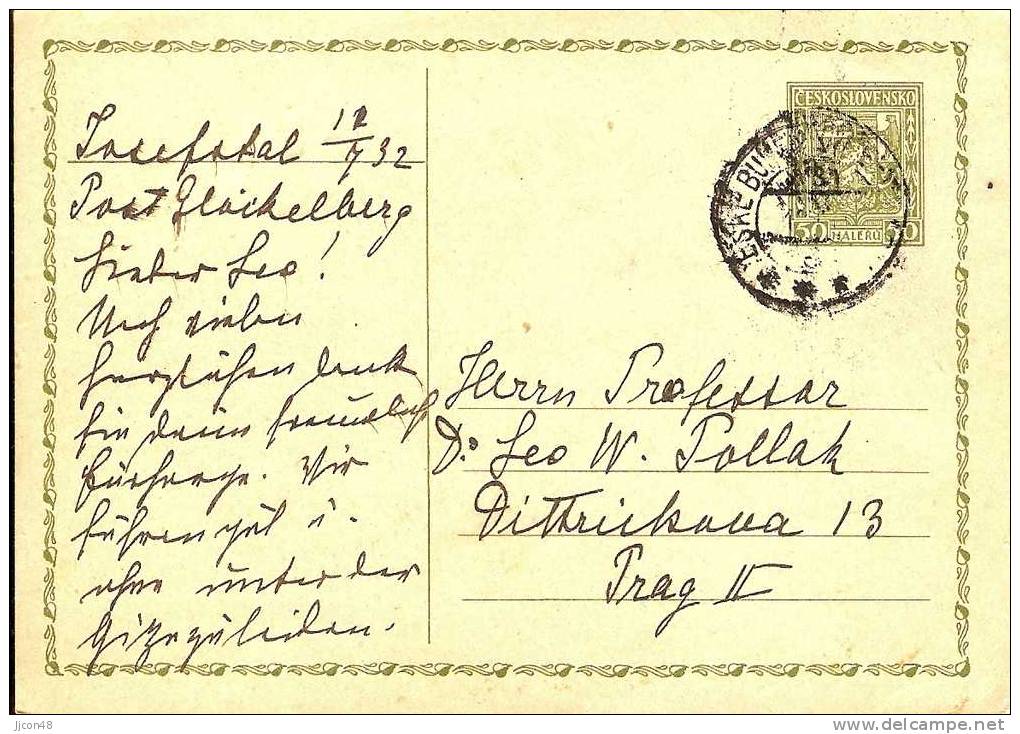 Czechoslovakia  1932 50h Postcard - Ansichtskarten