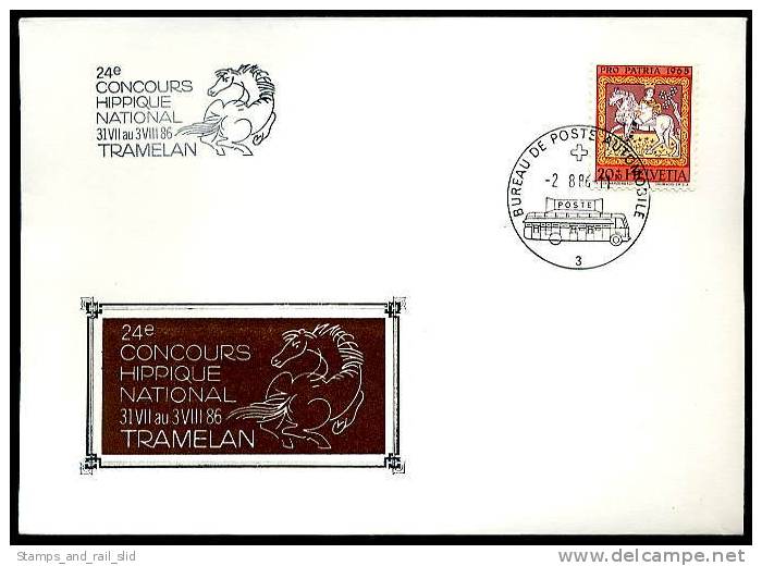 12957) Schweiz Automobil-Postbureau-Stempel 3 - Brief - Tramelan Vom 02.08.1986 - Concours Hippique National - Postmark Collection