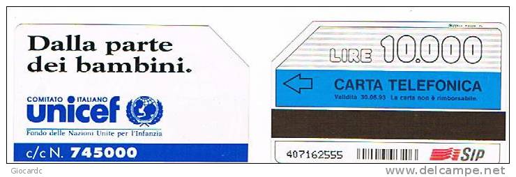 TELECOM ITALIA (PERIODO SIP) - CAT. C.& C.  2244   - COMITATO ITALIANO UNICEF: DALLA PARTE DEI BAMBINI -  USATA - Pubbliche Speciali O Commemorative