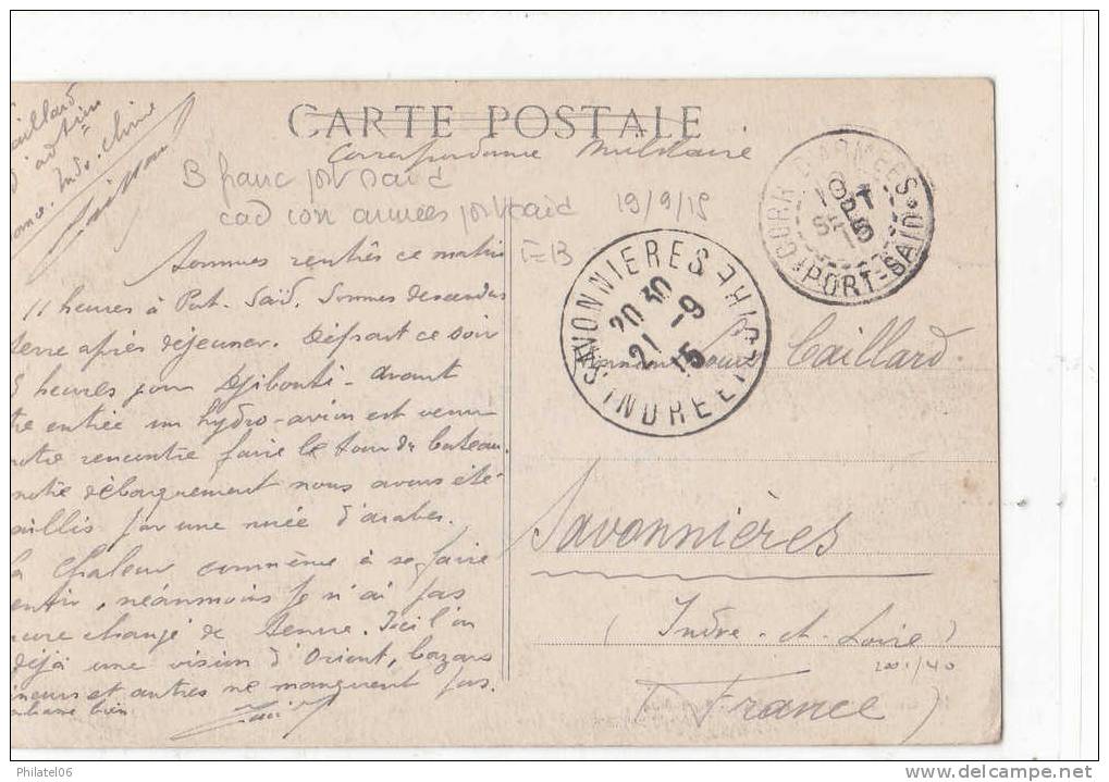 PORT-SAID  CORRESPONDANCE D'ARMEES  1915  INDICE 13 (120 EUROS) - Other & Unclassified