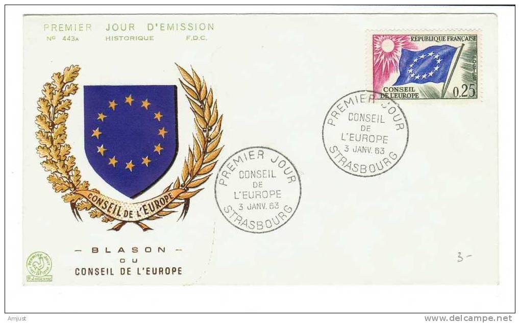 FDC  De France 1963, Conseil De L'Europe Du 03.01.1963 No. Yvert & Tellier 28 - 1960-1969