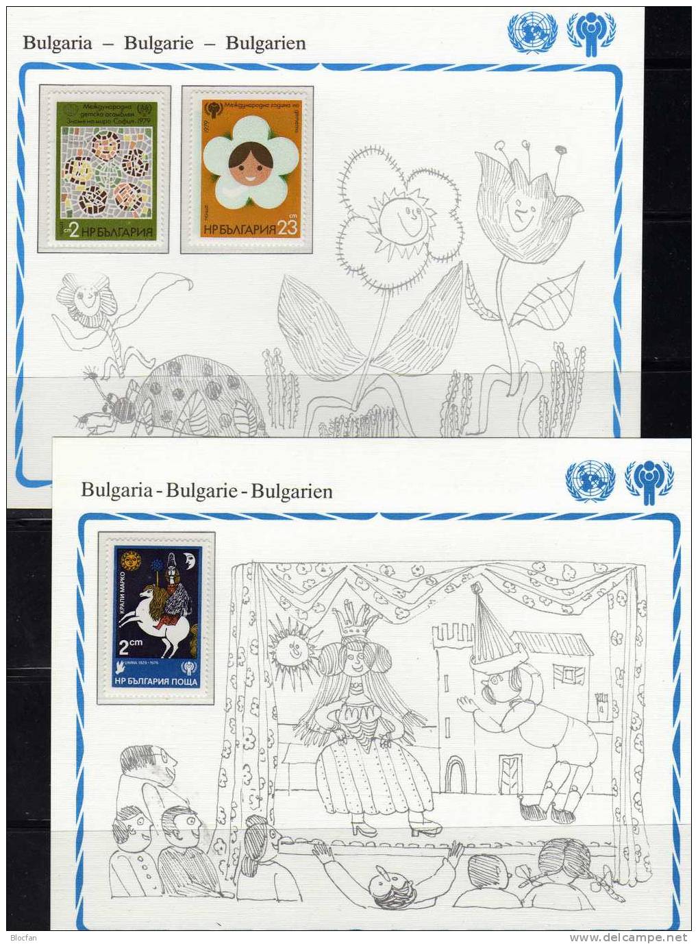 Gedenkblatt Zum UNO Kinder-Jahr 1979 Bulgarien 2758,2798+2866 ** 2€ Puppen-Theater Mosaik Blume UNICEF Cover Of BULGARIA - Marionnetten