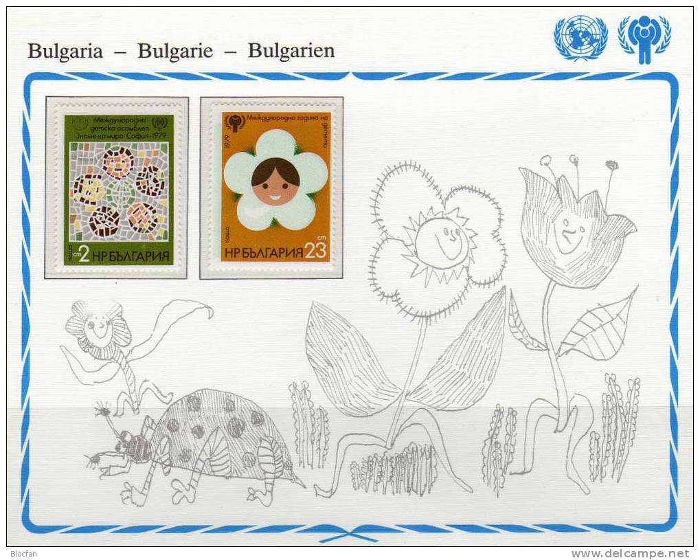 Gedenkblatt Zum UNO Kinder-Jahr 1979 Bulgarien 2758,2798+2866 ** 2€ Puppen-Theater Mosaik Blume UNICEF Cover Of BULGARIA - Marionetten