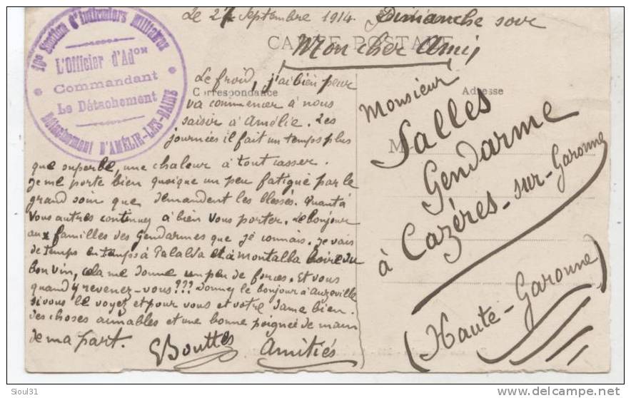 AMELIE  LES BAINS+ TAMPON CROIX ROUGE MILITARIA 16° SECTION INFIRMIERS MILITAIRES 1914 - Croix-Rouge