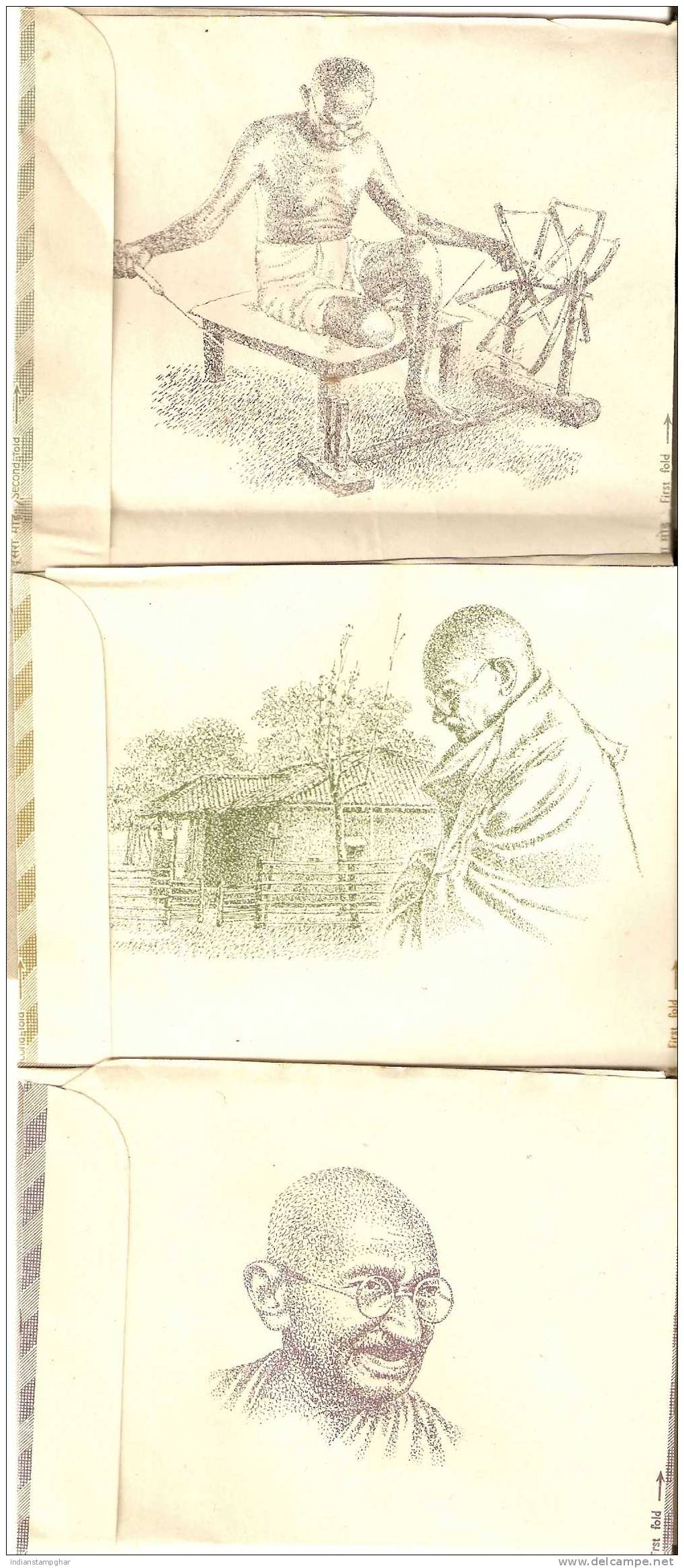 Scarce Jai Bapu,Jai Hind ,Gandihi Cancellation,56 A.P.O,Complete Set Of 3 Inland Letter With Gandhi Picture. - Mahatma Gandhi