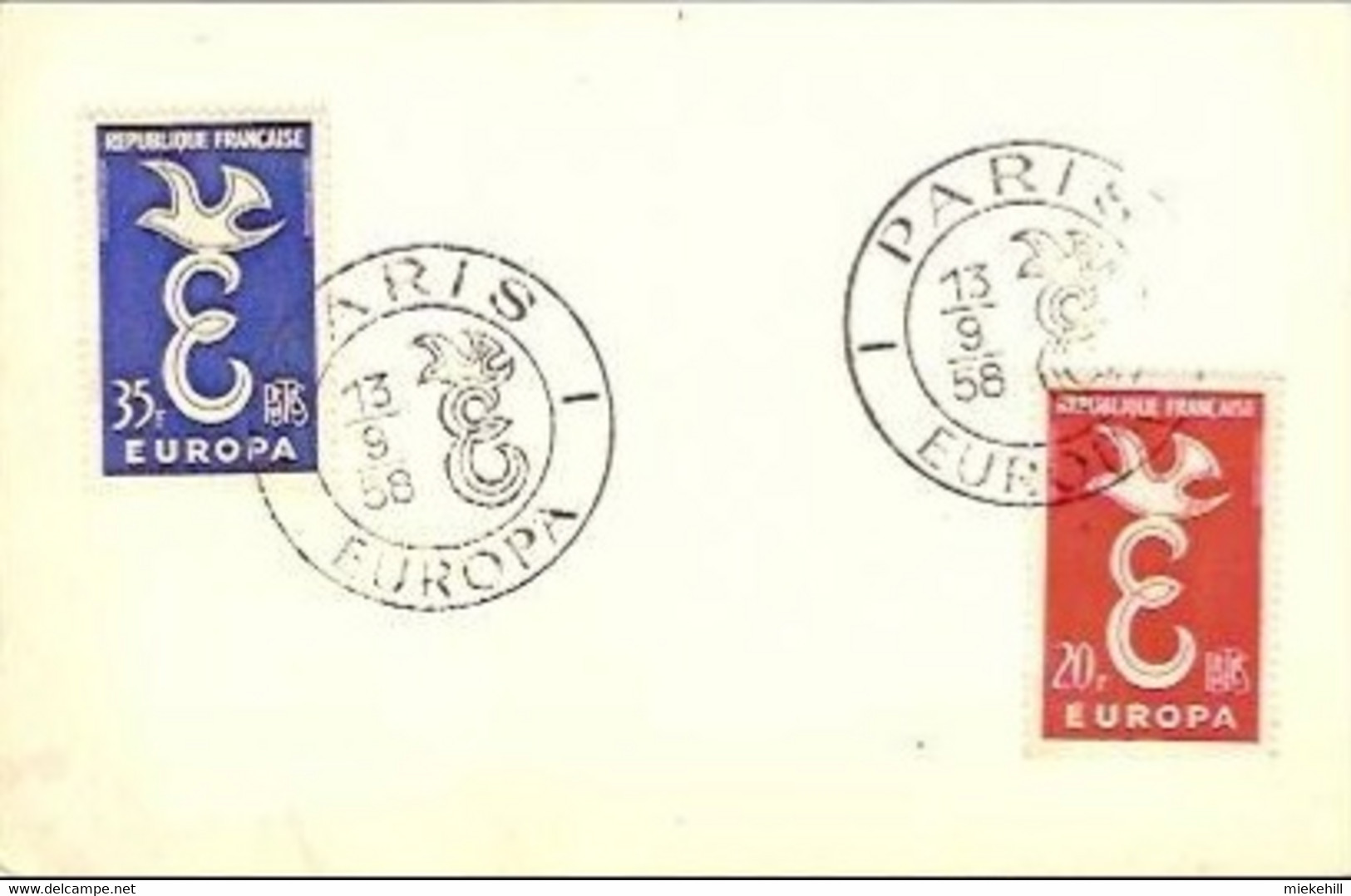 PARIS-FDC EUROPA 1958 - 1958