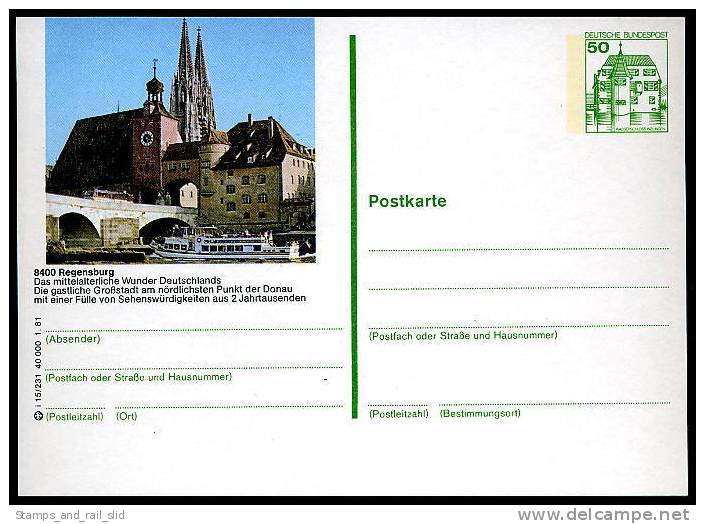 98797) BRD Ganzsachen-Bildpostkarte P 134 - I15/231 - ** - 50Pf - 8400 Regensburg - Brücke Mit Dom - Illustrated Postcards - Mint