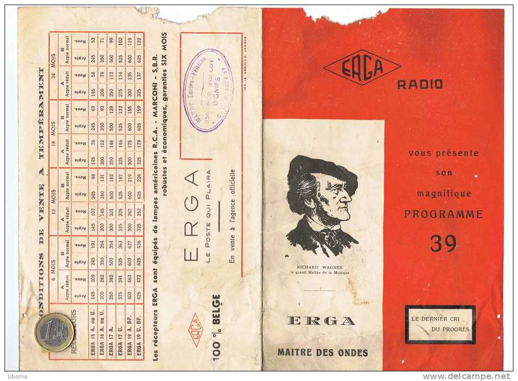 Radio Erga Fabrication Belge.     Catalogue 1939        6 Pages En Triptyque - Pubblicitari
