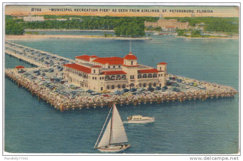 ST PETERSBURG FLORIDA Municipal Recreation Pier LARGE PAVILION Sailboat 1952 - St Petersburg