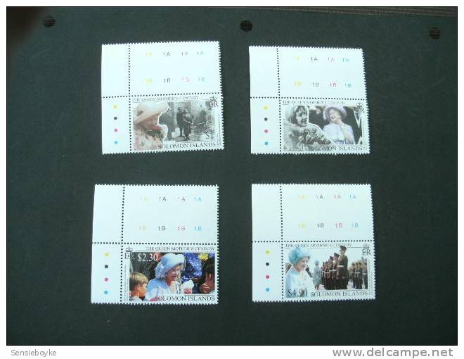 K21425 -  Set  With Corner Tabs MNH Solomon Islands  -Queen Mothers Century  1999 - Salomon (Iles 1978-...)