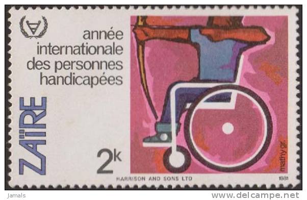 Archer In Wheelchair, Archery, Sport, Disabled / Handicapped, MNH 1981 Zaire - Handicap