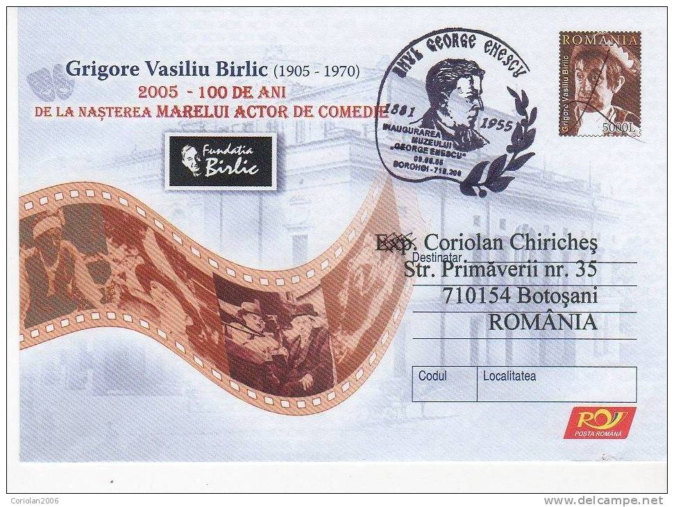 Romania / Postal Stationery / Grigore Vasiliu - Birlic - Acteurs
