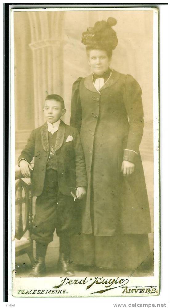 Foto Op Hard Karton Photo Portret Vrouw En Kind Fred Buyle Anvers Antwerpen ( 6 X 12 Cm) - Anciennes (Av. 1900)