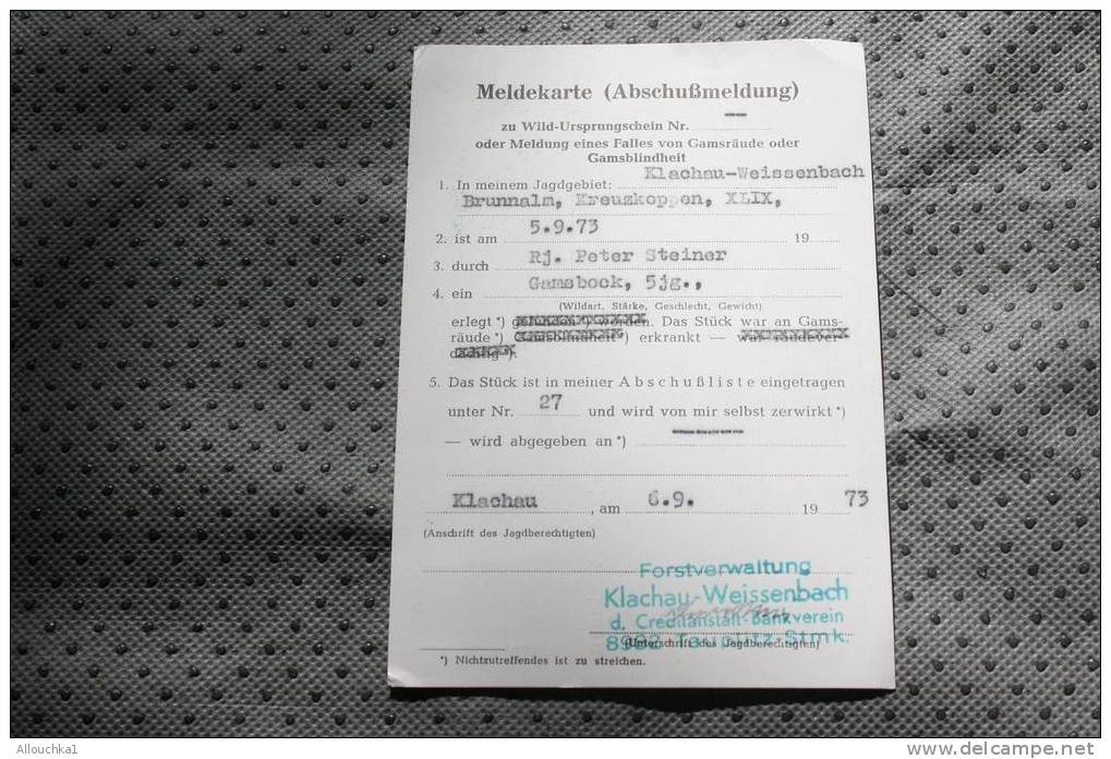 AUTRICHE OSTERREICH TAUPLITZ STMK 1973 MELDEKARTE ABSCHUBMELDUNG CARTE  LETTRE LETTER MARCOPHILIA - Covers & Documents