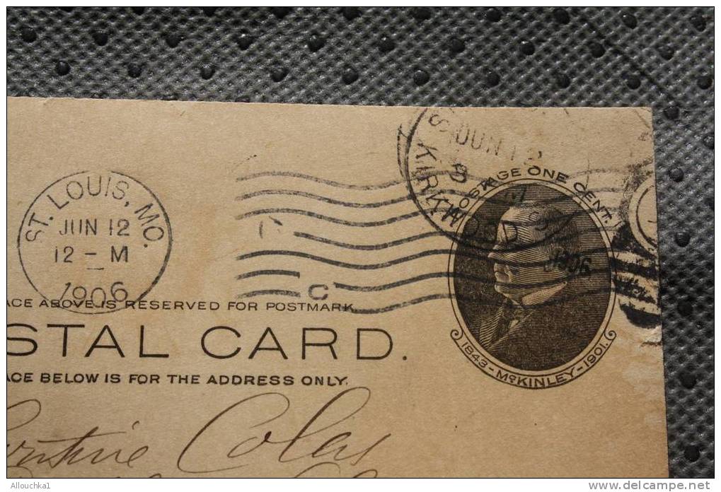 1906 SAINT LOUIS ETATS UNIS UNITED STATES  ENTIER POSTAL CARD AIR MAIL PAR AVION MARCOPHILIA:P/ KIRKWOOD M. - 1901-20