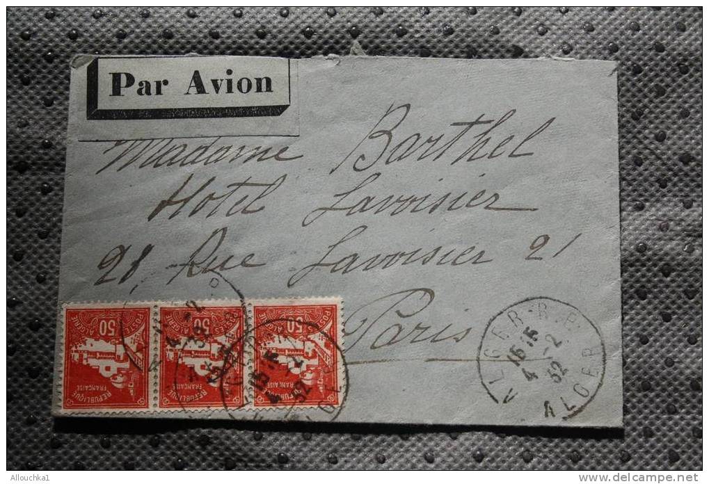 1932 ALGER GARE CAD ALGERIE EX COLONIE FRANCAISE FRENCH LETTER LETTRE MIGNONETTE AIR MAIL P/ AVION MARCOPHILIA P/PARIS - Covers & Documents