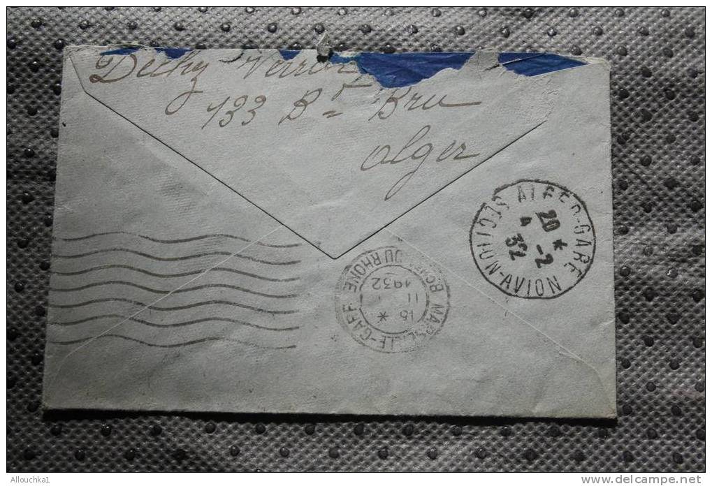 1932 ALGER GARE CAD ALGERIE EX COLONIE FRANCAISE FRENCH LETTER LETTRE MIGNONETTE AIR MAIL P/ AVION MARCOPHILIA P/PARIS - Covers & Documents