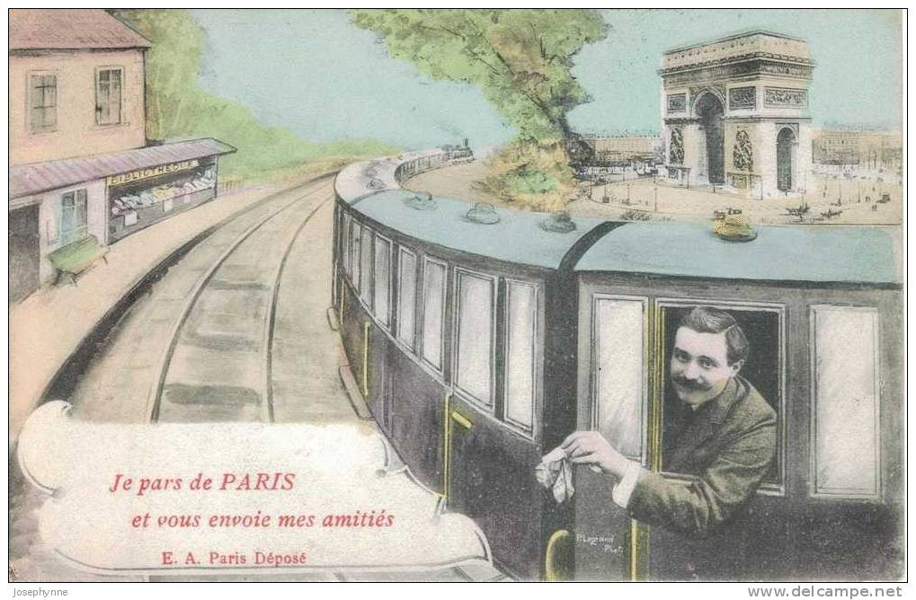 Carte Colorisée. Je Pars De Paris... - Gares - Avec Trains