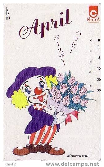 TC Japon / CIRQUE - Clown Piro Anniversaire Bouquet Fleur Rose Banque Nicos - Japan Phonecard Bank Circus Zirkus - 47 - Jeux