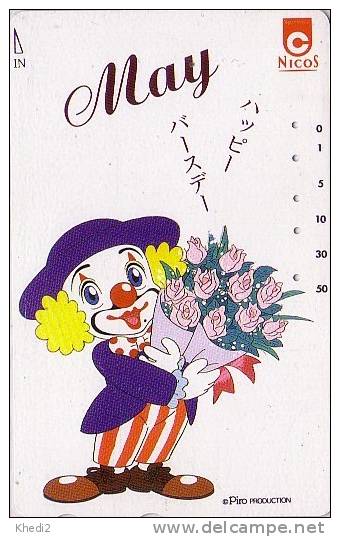 TC Japon / CIRQUE - Clown Piro Bouquet Fleur Rose Banque Nicos - Japan Phonecard Bank Birthday Circus Zirkus - 48 - Games