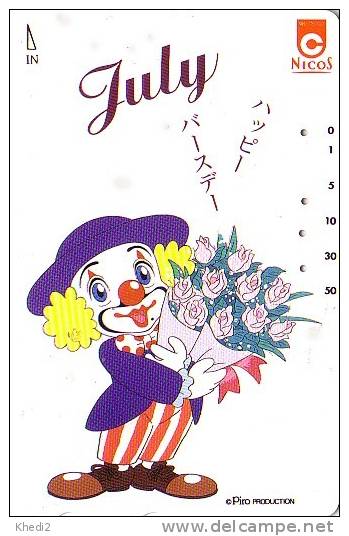 TC Japon / CIRQUE - Clown Piro Bouquet Fleur Rose Banque Nicos - Japan Phonecard Bank Birthday Circus Zirkus - 49 - Jeux