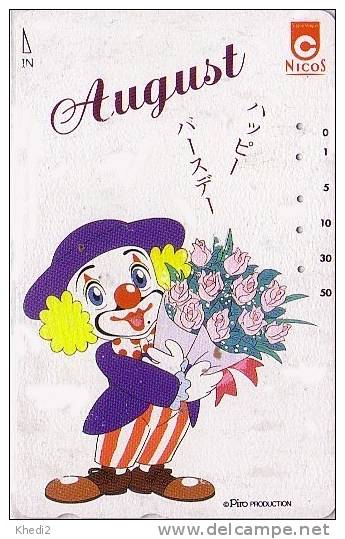 TC Japon / CIRQUE - Clown Piro Bouquet Anniversaire Fleur Rose Banque Nicos - Japan Phonecard Bank Circus Zirkus - 50 - Games