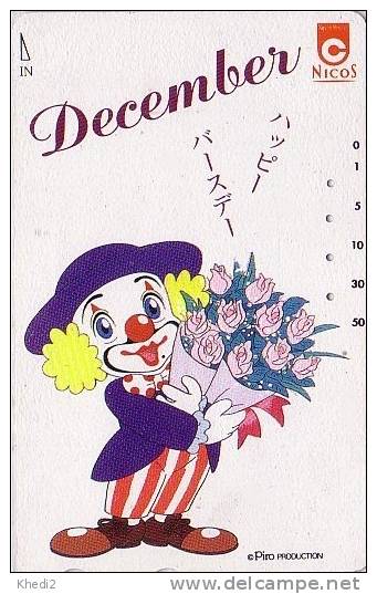 TC Japon / CIRQUE - Clown Piro Bouquet Anniversaire Fleur Rose Banque Nicos - Japan Phone Card Bank Circus Zirkus - 52 - Spelletjes