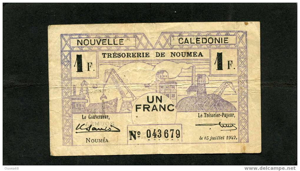 1 Franc Violet Et Noir De Nouvelle Caledonie Du 15/07/42 - Nouvelle-Calédonie 1873-1985