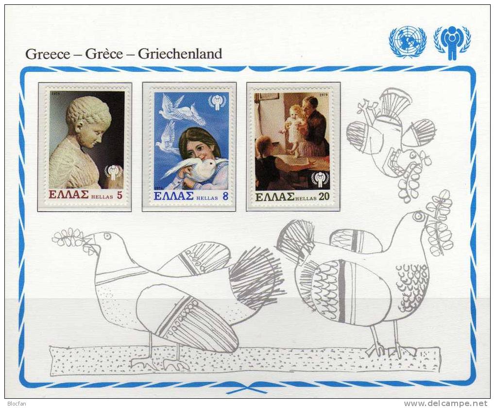 Gedenkblatt 1979 Kinder-Jahr Griechenland 1362/4 ** 1€ UNICEF Kunst Und Kinder Paintings Children Art Set Of GREECE - Ungebraucht