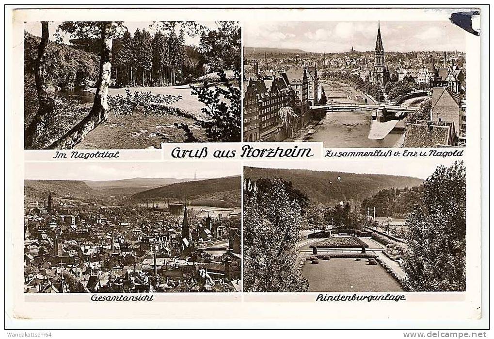 AK 14 Gruß Aus Pforzheim Mehrbild 4 Bilder Im Nagoldtal Hindenburganlage -4.11.54-19 (17a) PFORZHEIM 2 E Nach Einsiedeln - Pforzheim