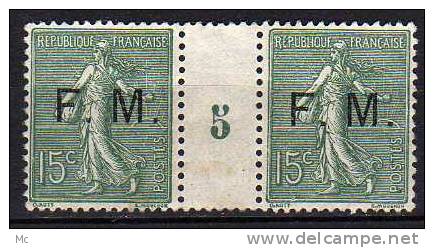 France Franchise Paire Millé. Du N° 3 Luxe ** - Timbres De Franchise Militaire