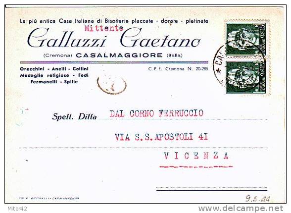 55-Casalmaggiore-Cremona-Lombardia-Pubblicitaria  Bijotterie-storia  Postale 1944-R.S.I. X Vicenza - Cremona