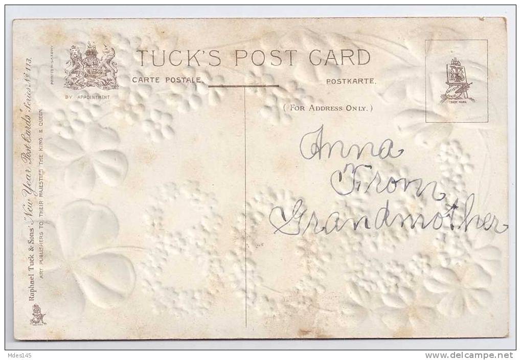 1908 Shamrocks Forget Me Nots Embossed Tuck Vintage New Year Postcard - New Year