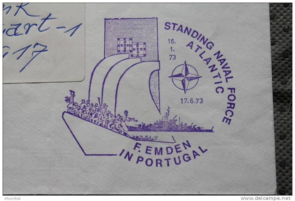 BATEAU NAVIRE GUERRE BOAT SHIP WAR FREGATE EMDEN STANDING NAVAL FORCE ATLANTIC PORTUGAL MARCOPHILIA LETTRE: - Postmark Collection