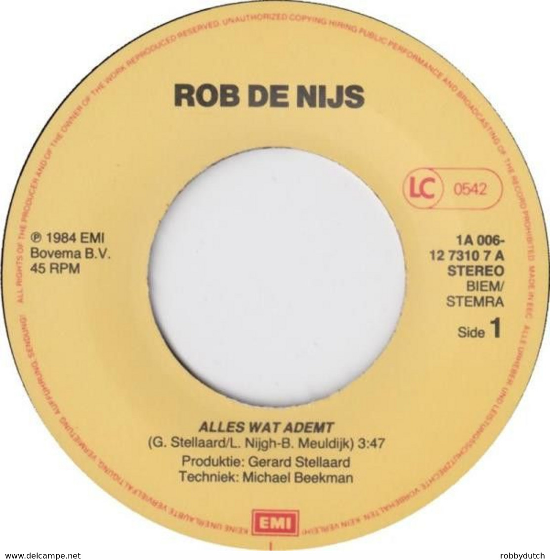 * 7" *  ROB DE NIJS - ALLES WAT ADEMT (Holland 1984) - Otros - Canción Neerlandesa