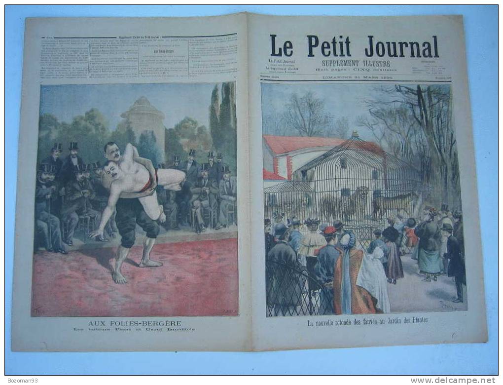 LE PETIT JOURNAL N° 0228 DU 31/03/1895 LES LUTTEURS PIERI ET USOUF + LA ROTONDE DES FAUVES AUX JARDINS DES PLANTES - Le Petit Journal