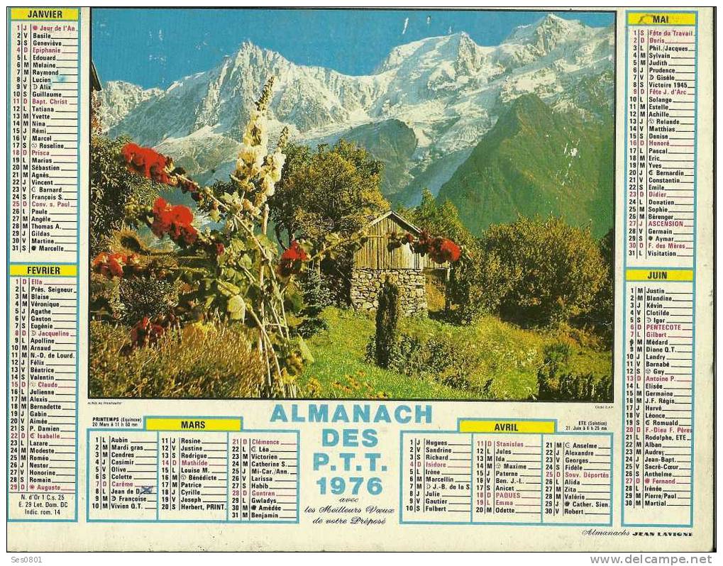 CALENDRIER ALMANACH DES PTT De  1976 - Grossformat : 1971-80