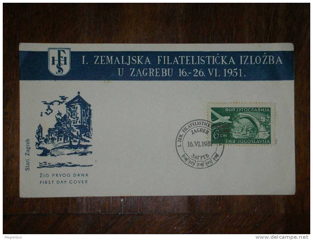 Yugoslavia,FNRJ,Philatelistic Exposition,Ausstellung,ZEFIZ,Event Seal,avio Stamp,ZagrebCroatia,FDC Cover,HFS Letter,Blue - Esperanto