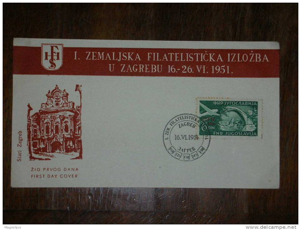 Yugoslavia,FNRJ,Philatelistic Exposition,Ausstellung,ZEFIZ,Event Seal,avio Stamp,Croatia,FDC Cover,HFS Letter,Red - Esperanto