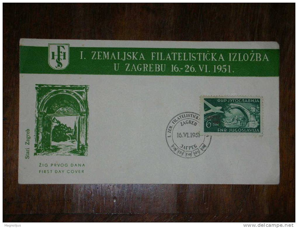 Yugoslavia,FNRJ,Philatelistic Exposition,Ausstellung,ZEFIZ,Event Seal,avio Stamp,Croatia,FDC Cover,HFS Letter,Green - Esperanto