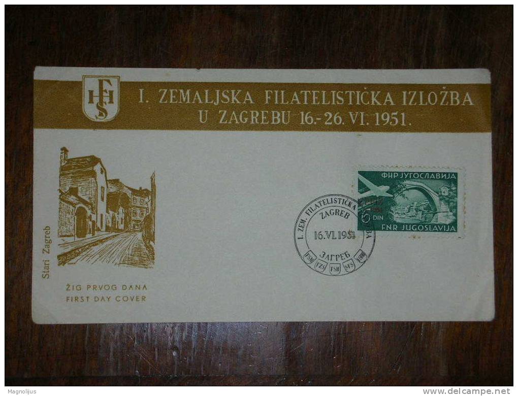 Yugoslavia,FNRJ,Philatelistic Exposition,Ausstellung,ZEFIZ,Event Seal,avio Stamp,Croatia,FDC Cover,HFS Letter,Ocker - Esperanto