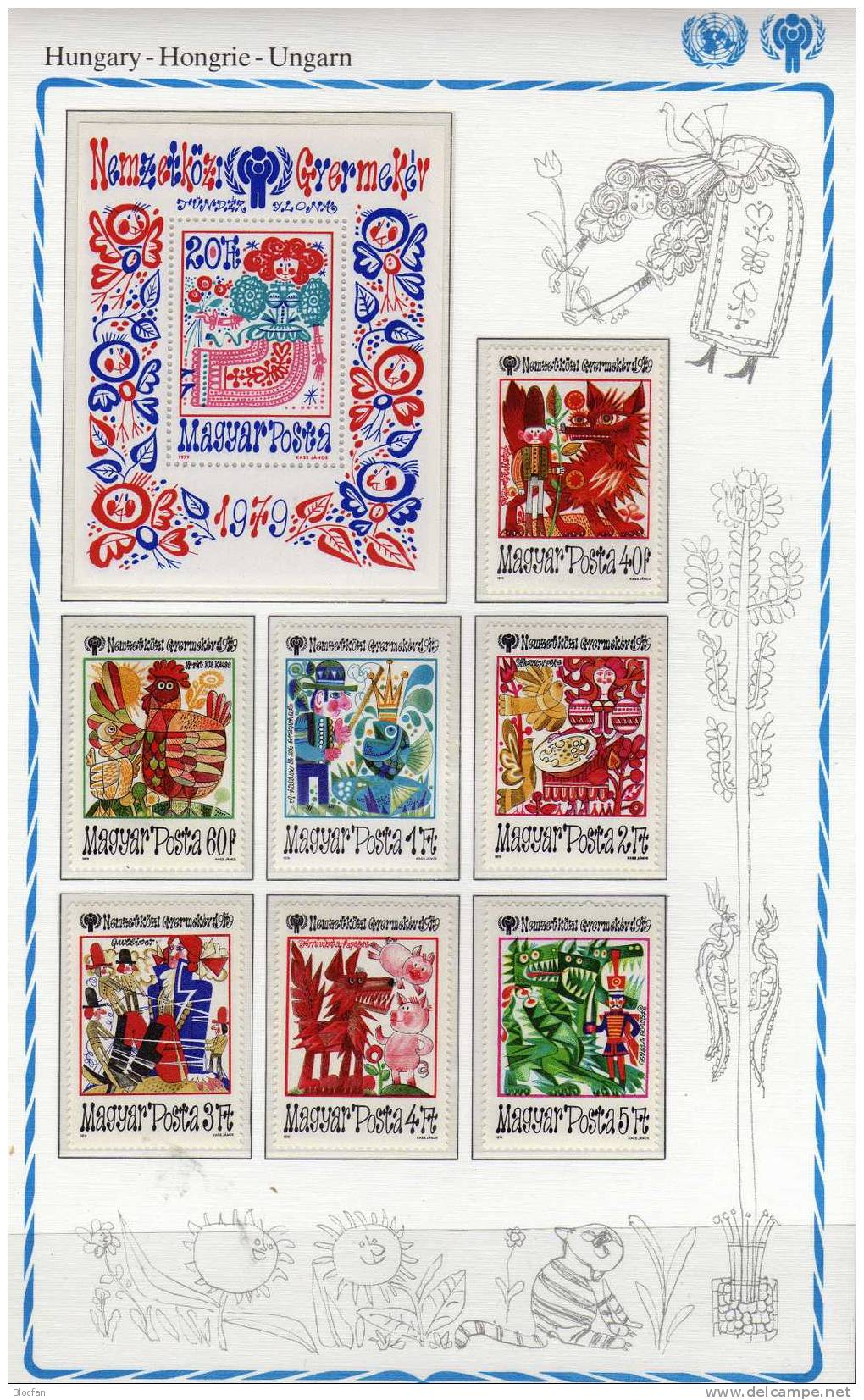 2x Gedenkblatt 1979 Kinder-Jahr Ungarn 3335/7,3397/3+Block 141 ** 23€ Märchen UNICEF Bloc Children Sheet Bf Hungary - Ganze Bögen